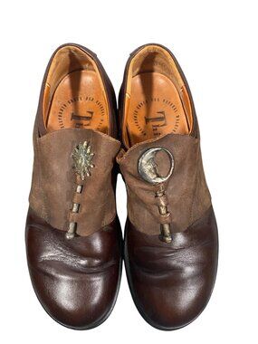 Think! Brown Leather Oxford Shoes Sun & Moon Metal Accents Size 37 steampunk